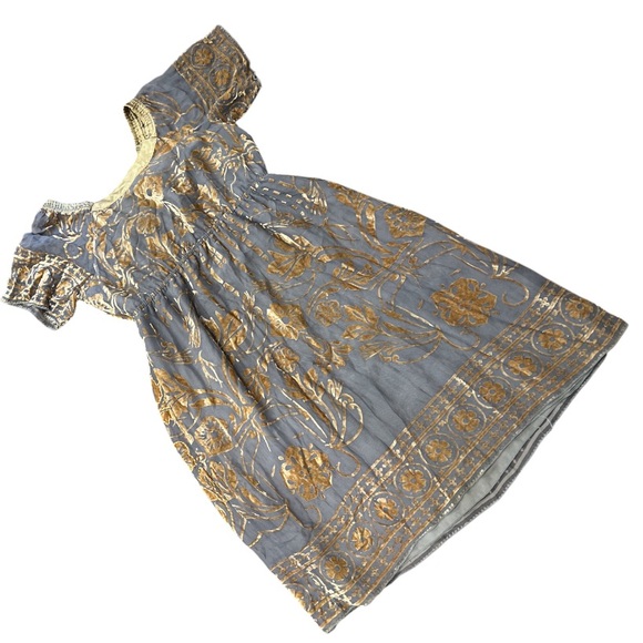 Molave grey silk blend and yellow velvet mini dress with beading - Picture 2 of 9